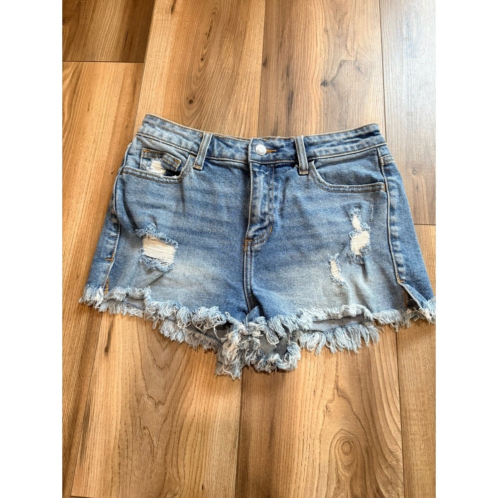 Cello Jeans Shorts Women's Small Cut Off Raw Hem Medium Wash 2" Inseam Distress‎